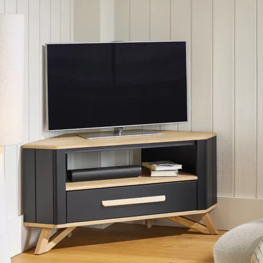 Meuble Tv Angle Scandinave Bois Noir Alva