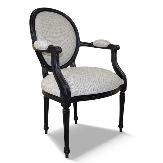 Fauteuil Classique Chic Tissu Beige Laque Noire Laurence