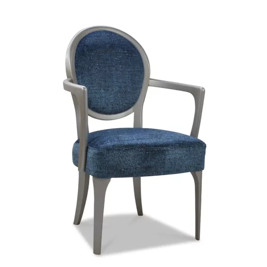 Fauteuil Classique Chic Tissu Bleu Laque Argent Clement