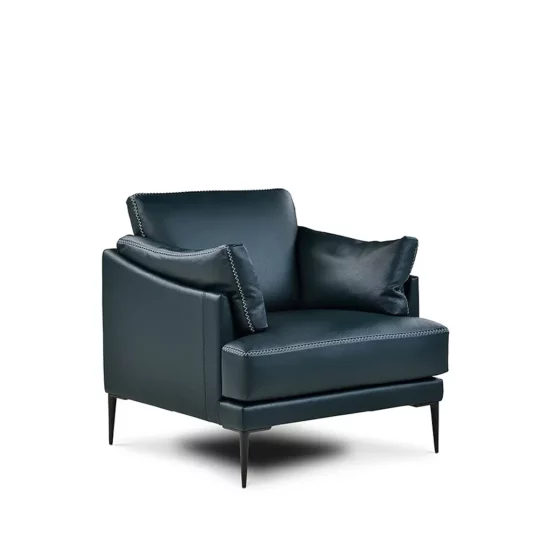 Fauteuil Style Classique Chic Cuir Bleu Fleur