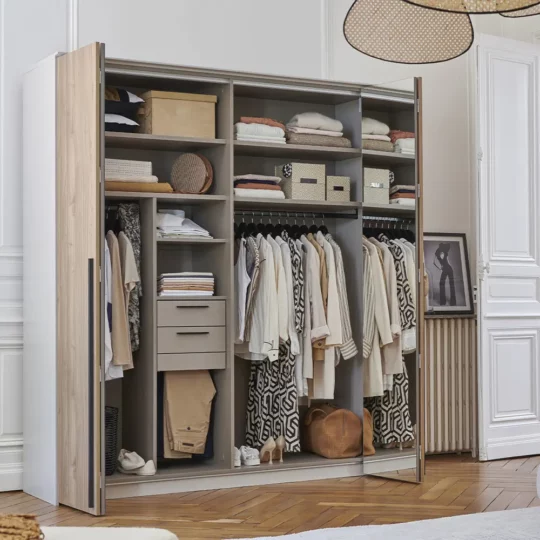 Armoire Porte Pliante Glace Bois Ouverte Celio Toscane