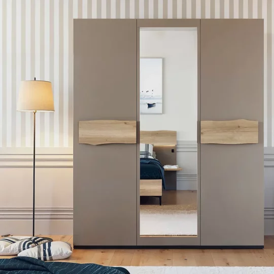 Grande Armoire Porte Battante Miroir Laque Grise Celio Ecorce