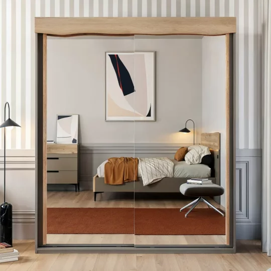 Grande Armoire Porte Coulissante Grand Miroir Celio Ecorce